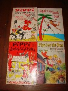 Pippi Longstocking Astrid Lindgren 4 Book Set Lot Vintage P4