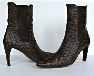 armando pollini design mid calf diamond embossed brown leather boots 