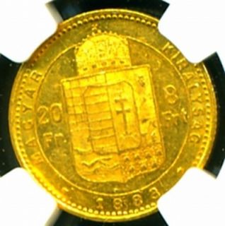 1883 Austria Hungary Gold Coin 20 Francs 8 ft NGC Gem