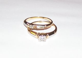 1920s Antique Diamond Cut Wedding Ring Set 14K 18k yellow white Gold 
