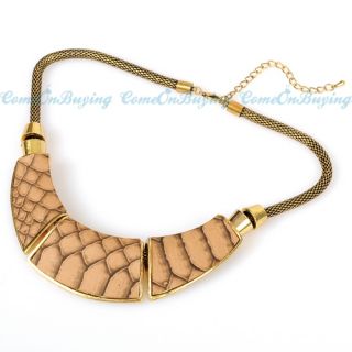 Vintage Golden Chain Artificial Snake Leather Pendant Necklace