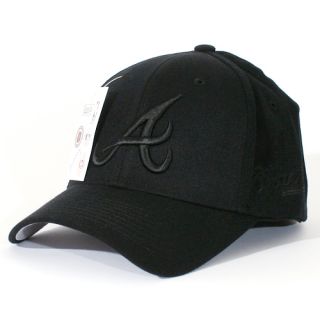ATLANTA BRAVES Flex Fit Band Hats Baseball Ball Cap All Black