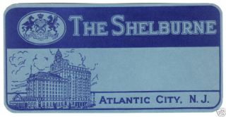Atlantic City NJ Shelbourne Hotel Old Luggage Label