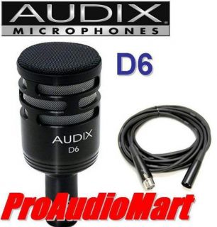 Audix D6 Drum Microphone D6 Dynamic Kick Drum Mic Plus Mic Cable New 