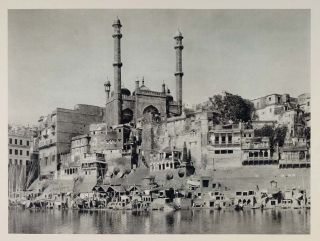1928 Ghat Ganges River Aurangzeb Mosque Varanasi India   ORIGINAL 
