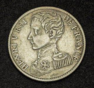 1831, France, Henry V (pretender to the throne). Silver 1 Franc Coin 