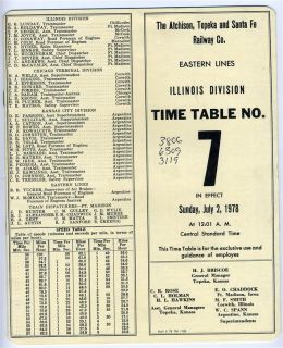 Atchison Topeka and Santa FE Railway Company Employee Time Table July 
