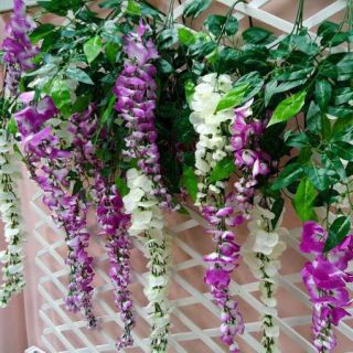   Silk Purple White Artificial Wisteria Flower Bush Bundle