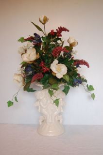 27 Tall White Ceramic Angel Vase w/Red,White & Blue Silk Flower 