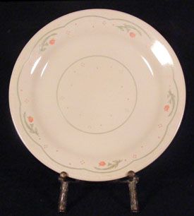 Corelle Corning Calico Rose Salad Plates Beige Pink Roses Green Dots 