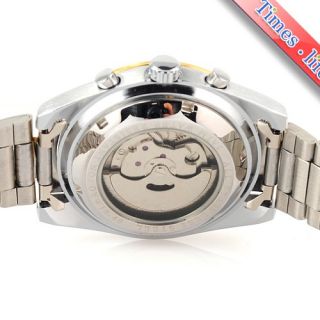 Luxury 6 Hands Automatic Mens Watch Stainless Steel Golden Hours Date 