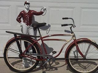   24 SCHWINN SKIP TOOTH TRAINS/PLANES/AUTO BICYCLE RACK GREAT RED PAINT