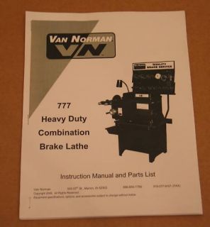 Van Norman 777 All Tool 747 Brake Lathe Manual