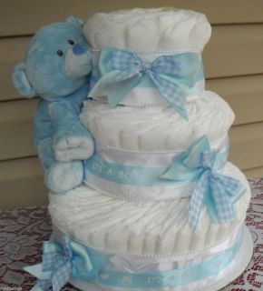 Blue Gingham Diaper Cake Baby Shower Decorations Baby Shower Gift 