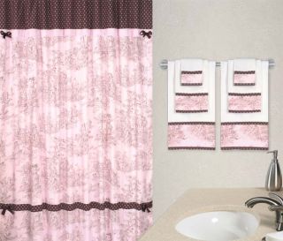 JoJo Pink French Country Toile Shower Curtain Towel Set