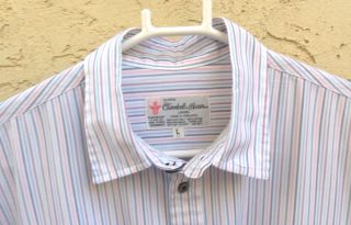 TURNBULL & ASSER MENS sz L MADE IN ENGLAND PINK STRIPED SHIRT~ 50 