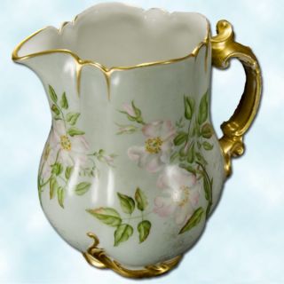 Antique Haviland Pitcher Roses 1888 to 1896 Gold Trim 9 inches Full 