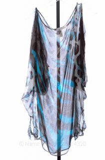 Diane Von Furstenberg L SS Brown Silk Sheer Leopard Print Tunic $245 