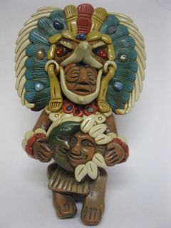   Aztec Mayan Eagle Warrior God Terra Cotta Stone Statue Folk Art