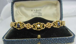 Superb 15ct Gold Edwardian Sapphire and Pearls Semi Gate Bracelet 