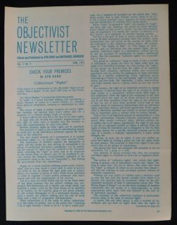 1963 Ayn Rand Objectivist Newsletter V 2 6 Collectivism