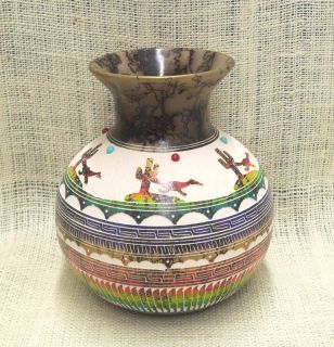 Navajo Pottery by Hilda Whitegoat Roadrunner Ball Vase