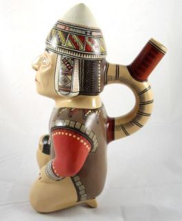 Cusco Peru Aztec Maya Inca Warrior Ceramic Spout Vessel Aquilino