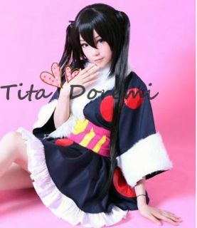 on Nakano Azusa Cosplay Wig Black Pigtail Ponytails Long Costume 