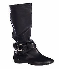 Makowsky Leather Slouch Boots Strap Detail Black 8M