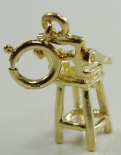 14K Yellow Gold Charm High Chair Baby Toddler Articulating Tray 3D 