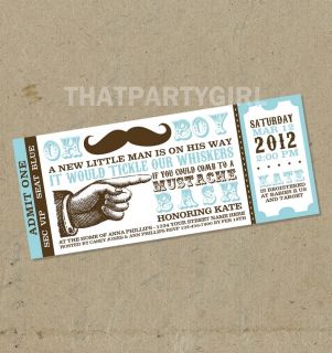 Mustache Bash Baby Shower Boy Birthday Ticket Invitations Party Favors 