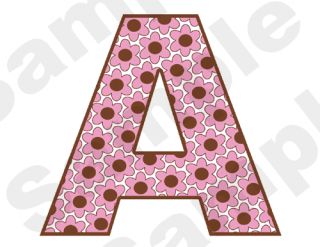 Pink Brown Flowers Alphabet Letters Name Baby Girl Nursery Wall 