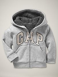 Baby Gap Sherpa Lined Arch Logo Hoodie Sweatshirt Activewear Grey Boy 
