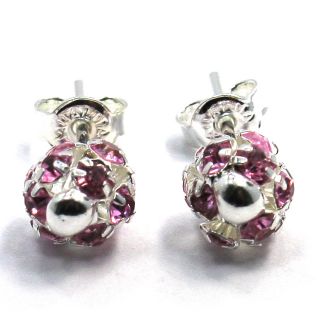 Sterling Silver Filled 925 Earrings Pink Crystal Fireball 6mm Girl 