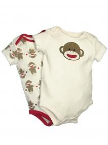 Baby Starters 2 Pack Sock Monkey Short Sleeve Infant Baby Onesie 