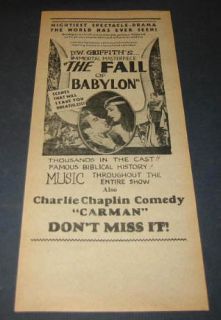 Old C 1919 Fall of Babylon Movie Handbill DW Griffith