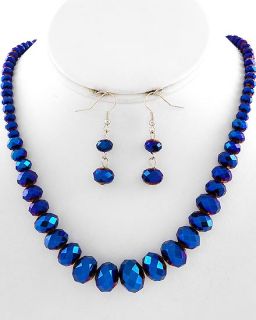 Vintage Blue Aurora Borealis Glass Crystal Necklace Earrings Set