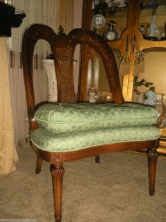   Inlaid Slipper Chairs Heart Back Tufted Seat Cushion Cane Back