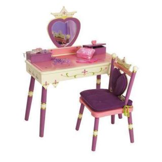 Princess Music Vanity Table Chair Set Heart Furniture Wooden Wood Kids 