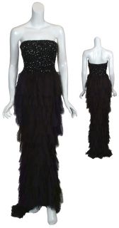 Badgley Mischka Couture Black Dequin Gown Dress 4 New