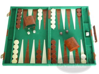 15 inch Deluxe Backgammon Set Green Classic Board Game