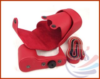 Leather Camera Case Bag for Sony NEX F3 NEXF3 NEX F3 18 55mm Lens Red 