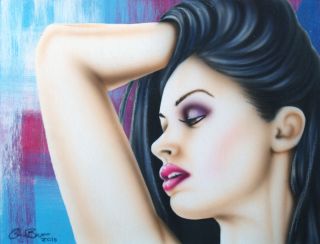 New Modern Artistic Female Painting Brunette Pink Lips Profile View 