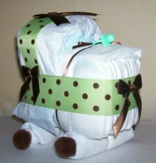 Bassinet Diaper Cake Baby Shower Decor Gift Green Brown