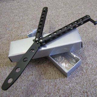 PRACTICE Butterfly KNIFE   Dull Trainer Balisong  All Black 