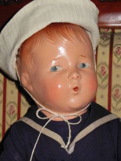 Antique Averill Working Whistling Sailor Composition Doll All Original 