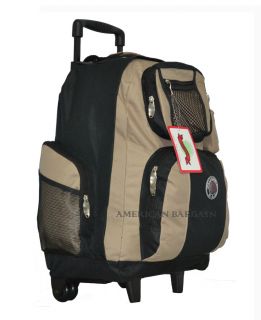 New 18 Khaki Rolling Wheeled Backpack School Bag Travel Carry On 