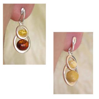 Baltic Multicolor or White Amber Sterling Silver Post Back Earrings 