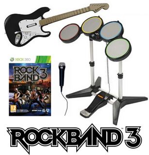 XBox 360 ROCK BAND 3 Game w Drums Guitar Mic Instruments Bundle Set 