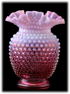 Fenton Cranberry Opalescent Hobnail Art Glass Vase 3865 1940s